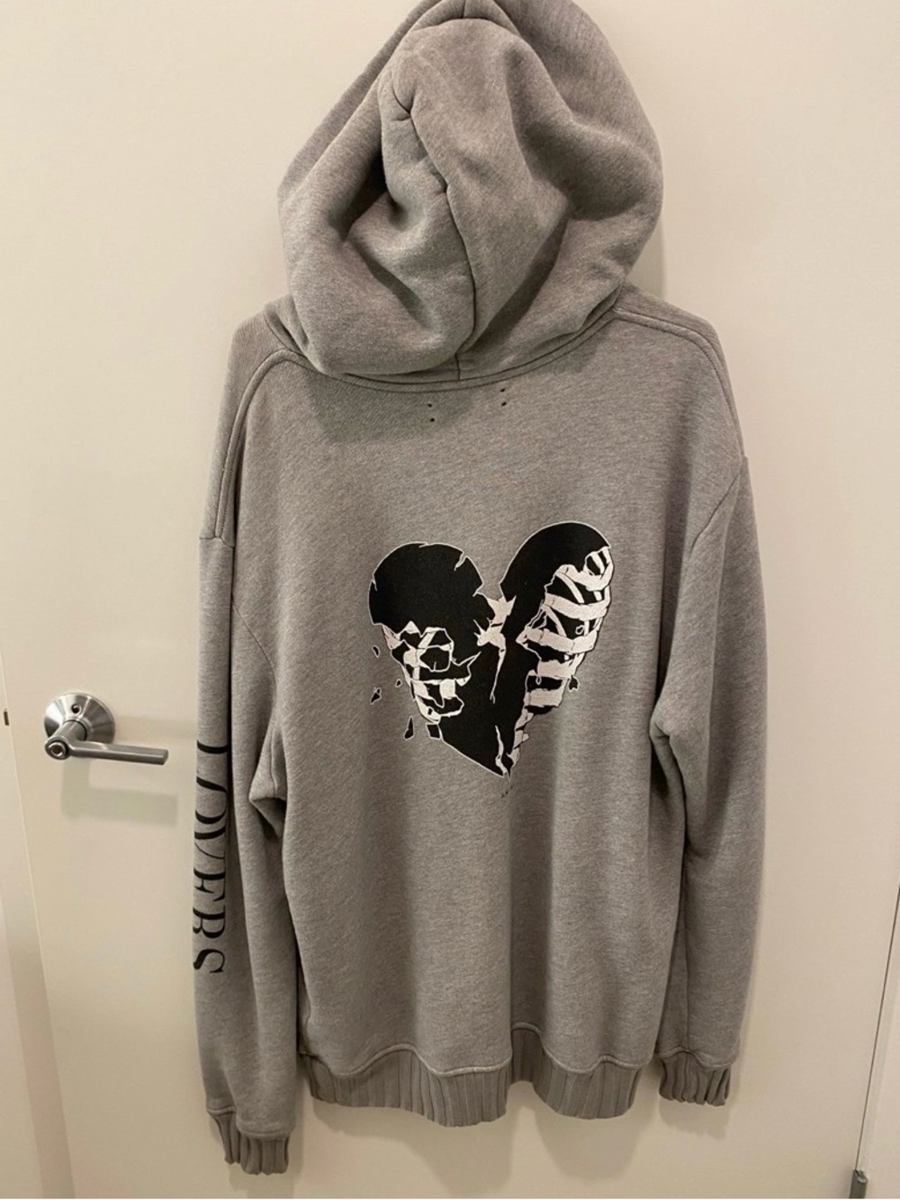 Amiri Men's "Lovers" Graphic Gray Hoodie for Men - Broken Heart Design